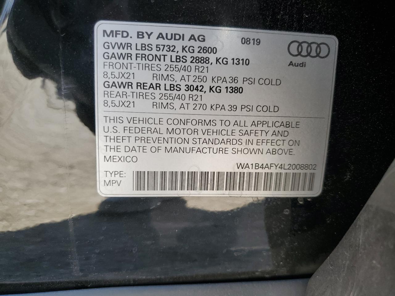 2020 Audi Sq5 Premium Plus VIN: WA1B4AFY4L2008802 Lot: 62867685