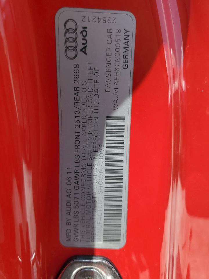 2012 Audi A5 Prestige VIN: WAUVFAFHXCN000518 Lot: 60019725