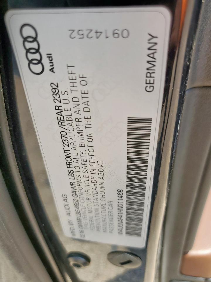 2017 Audi A4 Premium Plus VIN: WAULNAF41HN011468 Lot: 61418725