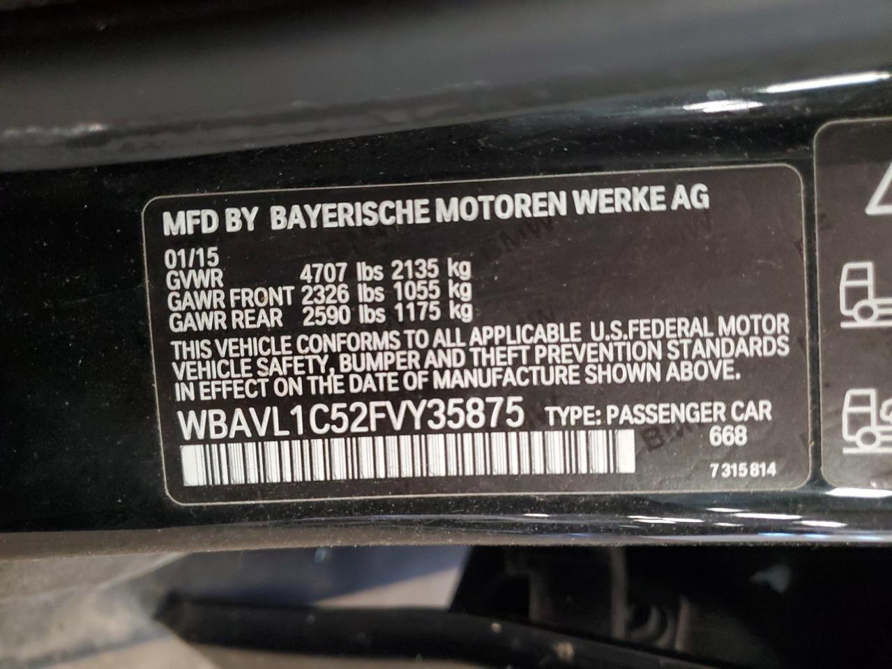 2015 BMW X1 xDrive28I VIN: WBAVL1C52FVY35875 Lot: 62762815