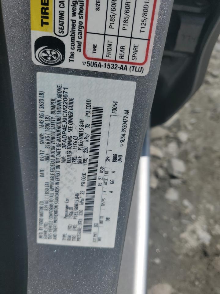 2012 Ford Fiesta Se VIN: 3FADP4EJ9CM220671 Lot: 59214995