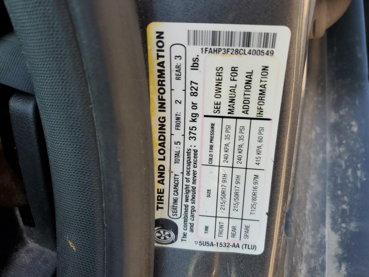 2012 Ford Focus Se VIN: 1FAHP3F28CL400549 Lot: 62389505