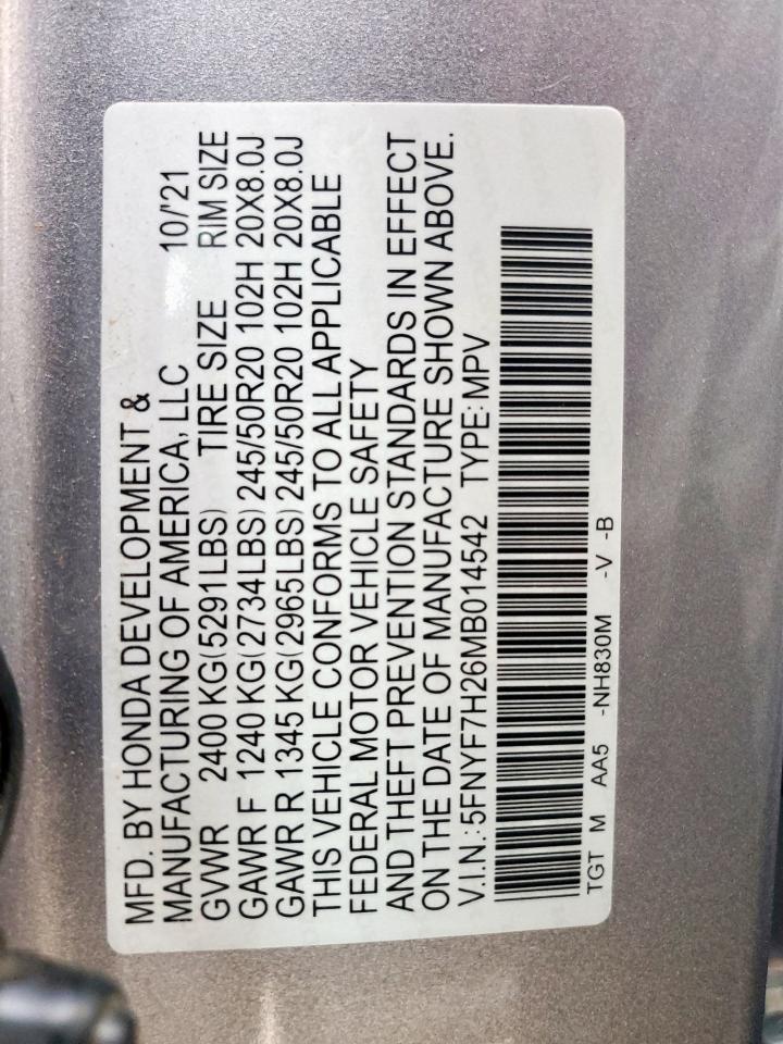 2021 Honda Passport Sport VIN: 5FNYF7H26MB014542 Lot: 60225105