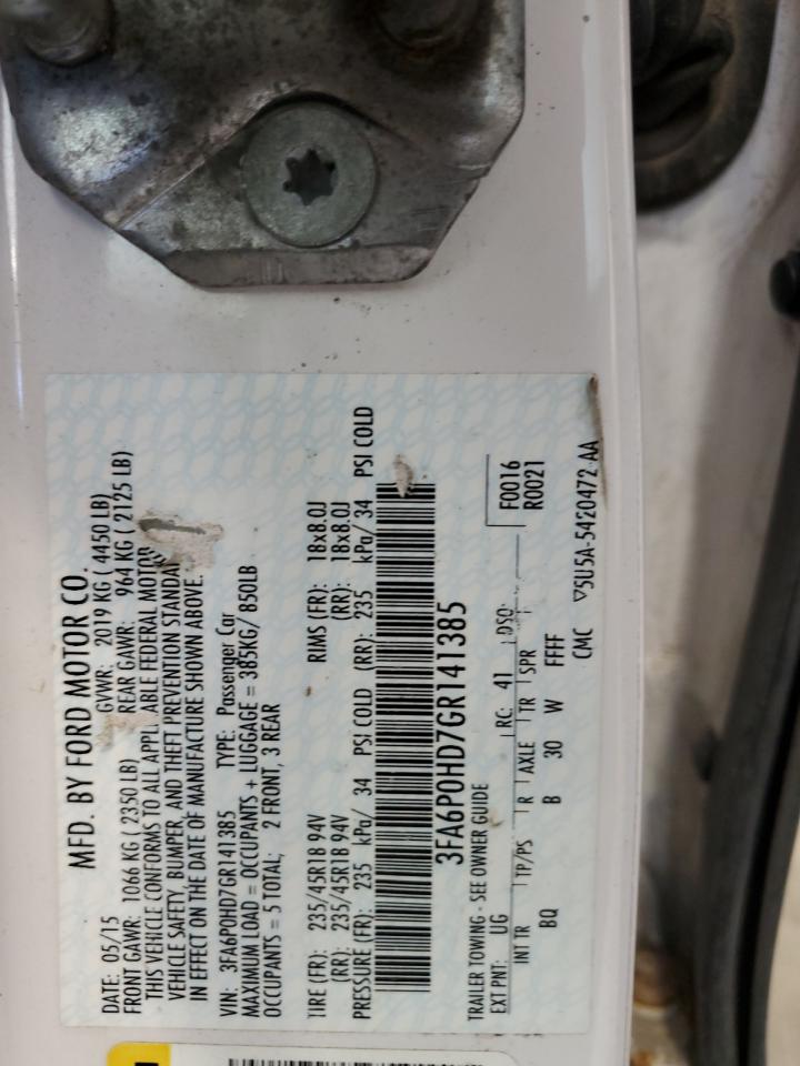 2016 Ford Fusion Se VIN: 3FA6P0HD7GR141385 Lot: 62784995