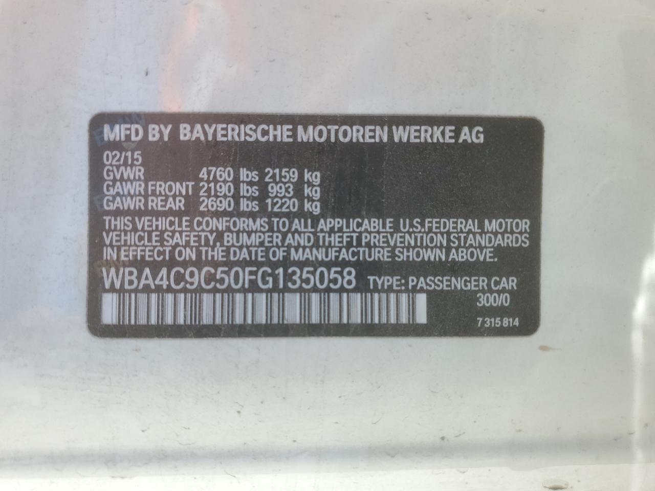 WBA4C9C50FG135058 2015 BMW 428 Xi Gran Coupe Sulev