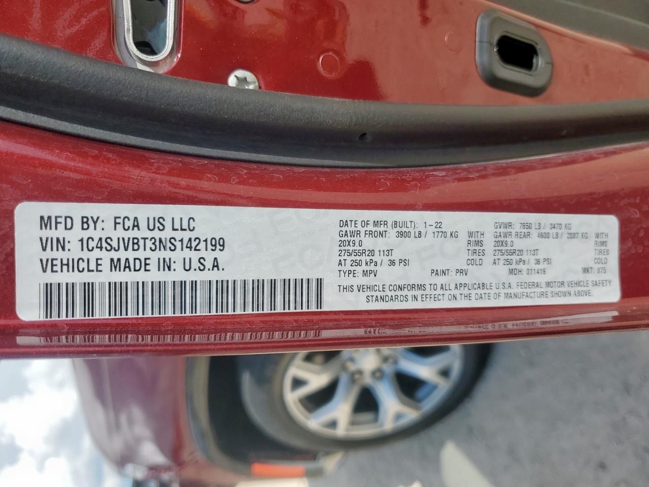 2022 Jeep Wagoneer Series Ii VIN: 1C4SJVBT3NS142199 Lot: 62582445