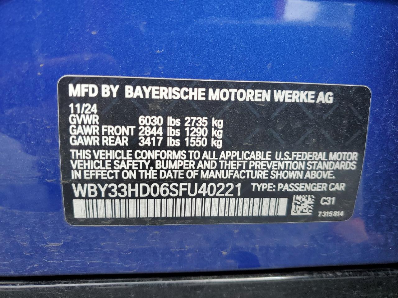 2025 BMW I4 M50 VIN: WBY33HD06SFU40221 Lot: 61971985