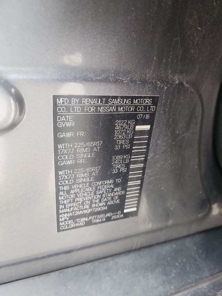 2016 Nissan Rogue S VIN: KNMAT2MV9GP729094 Lot: 60546035