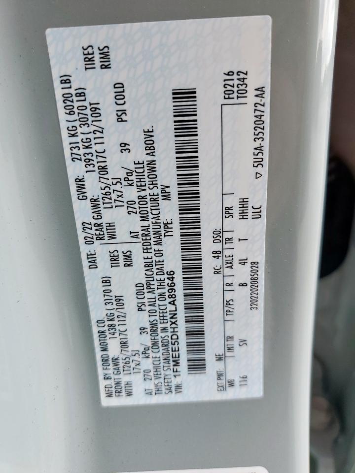2022 Ford Bronco Base VIN: 1FMEE5DHXNLA89646 Lot: 59374815