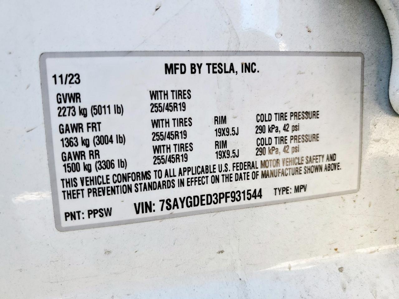 2023 Tesla Model Y VIN: 7SAYGDED3PF931544 Lot: 62425325