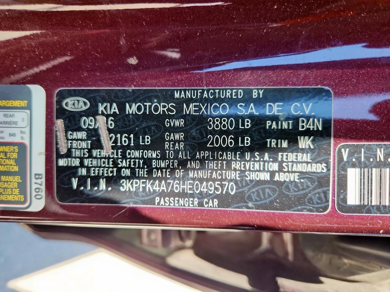 2017 Kia Forte Lx VIN: 3KPFK4A76HE049570 Lot: 63087135