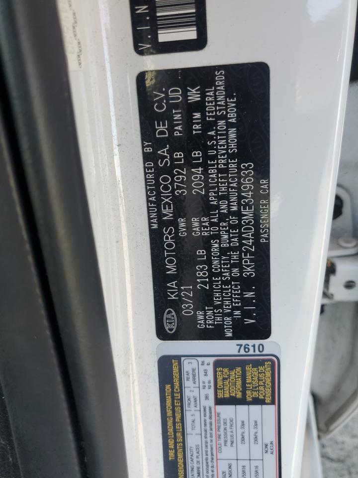 2021 Kia Forte Fe VIN: 3KPF24AD3ME349633 Lot: 62694205