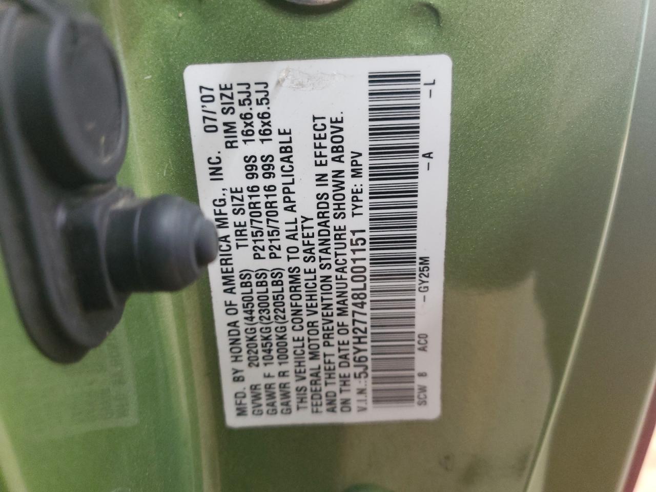 2008 Honda Element Ex VIN: 5J6YH27748L001151 Lot: 60677425