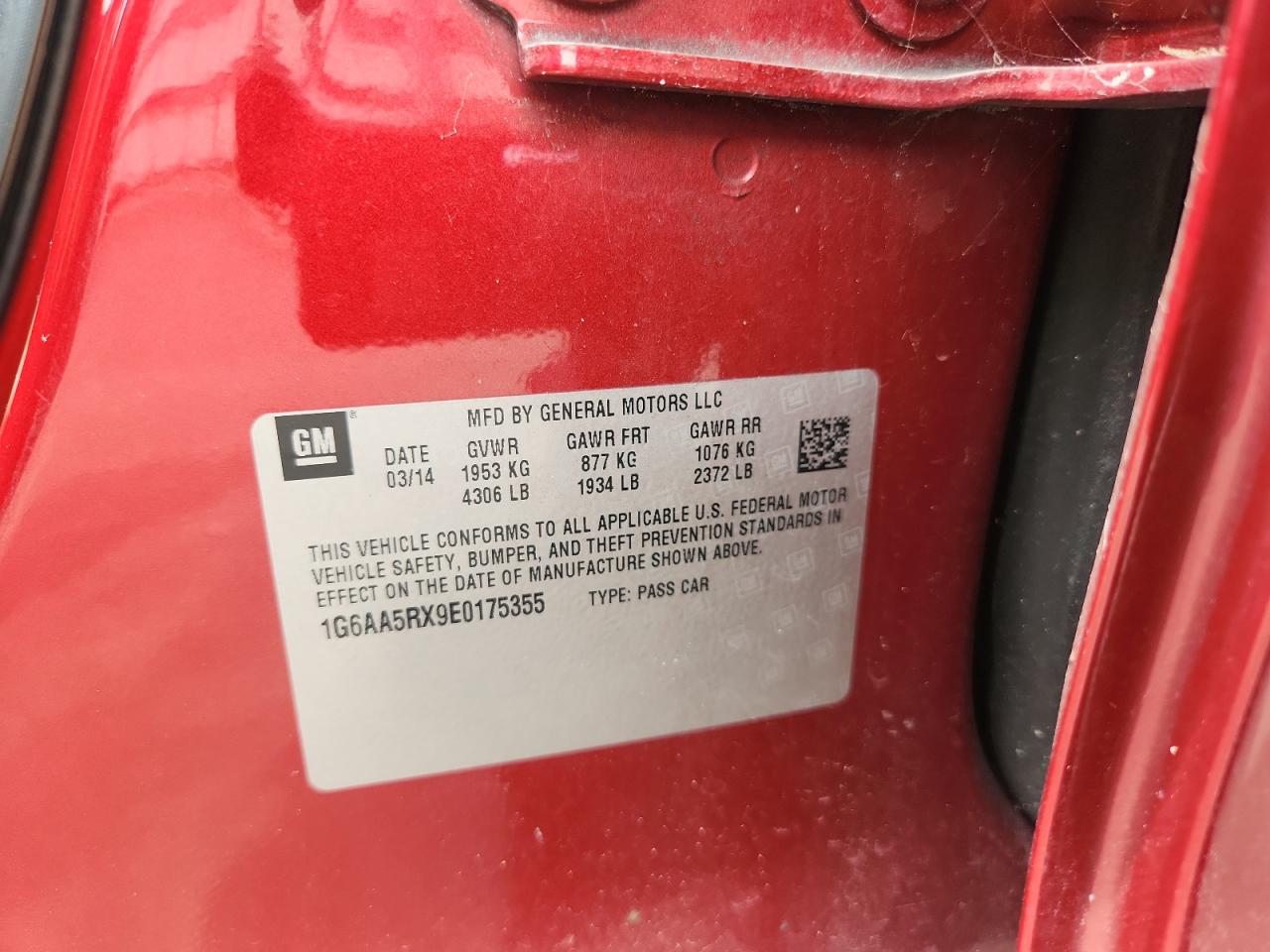 2014 Cadillac Ats VIN: 1G6AA5RX9E0175355 Lot: 62832795