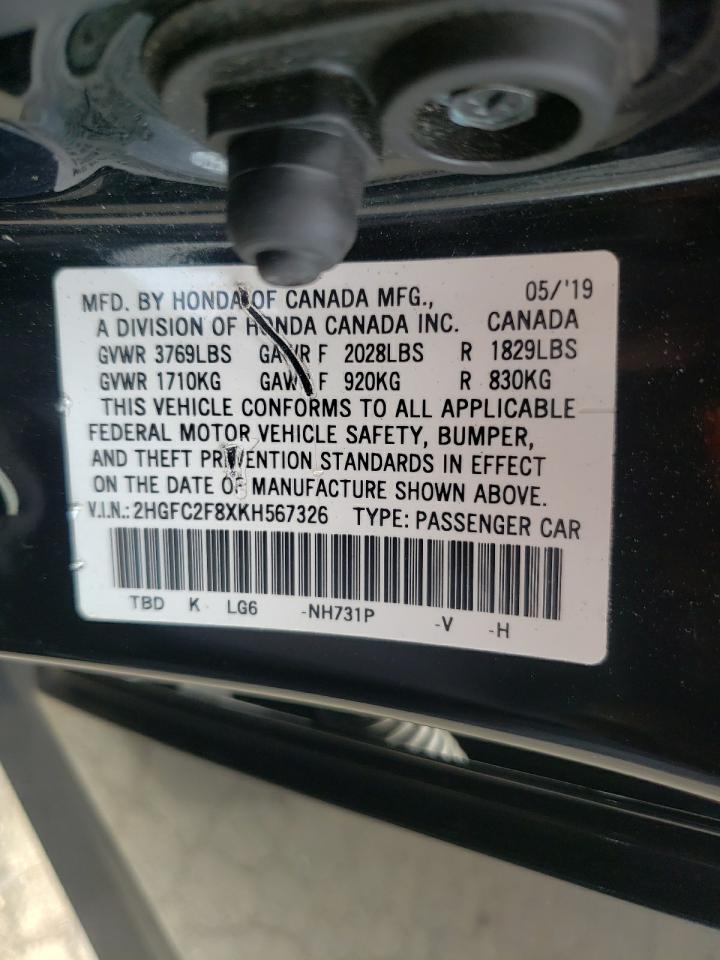 2019 Honda Civic Sport VIN: 2HGFC2F8XKH567326 Lot: 61244415