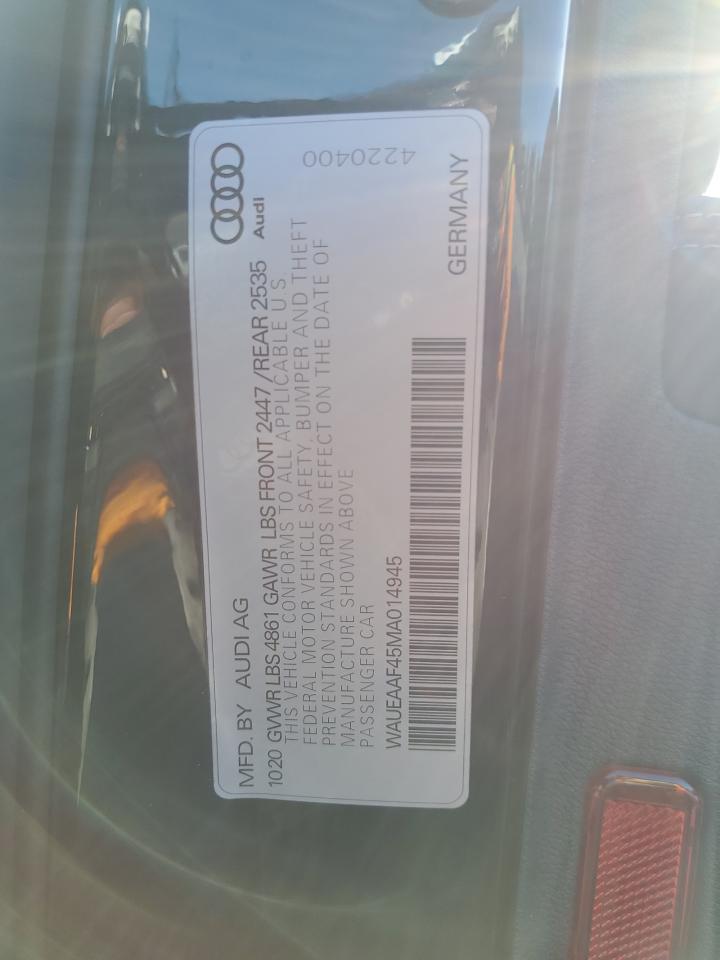 2021 Audi A4 Premium Plus 45 VIN: WAUEAAF45MA014945 Lot: 61391155