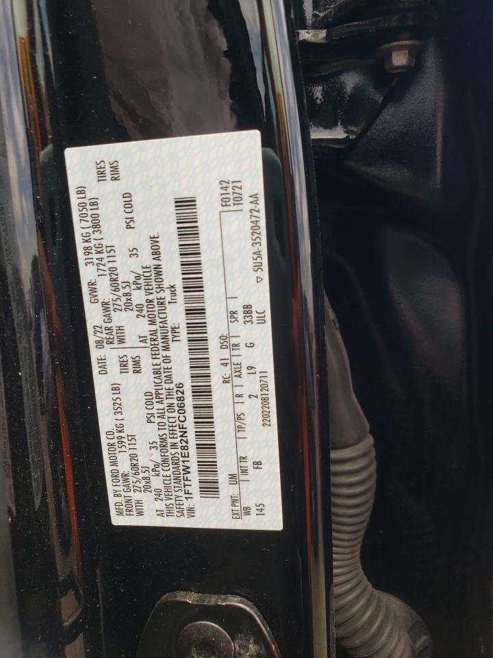 2022 Ford F150 Supercrew VIN: 1FTFW1E82NFC06826 Lot: 59754395