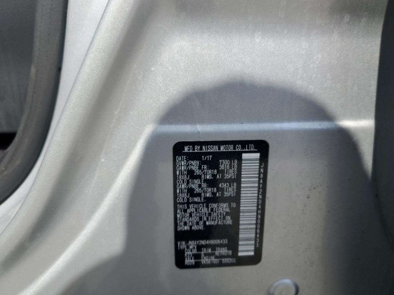 2017 Nissan Armada Sv VIN: JN8AY2ND4H9006433 Lot: 61691455