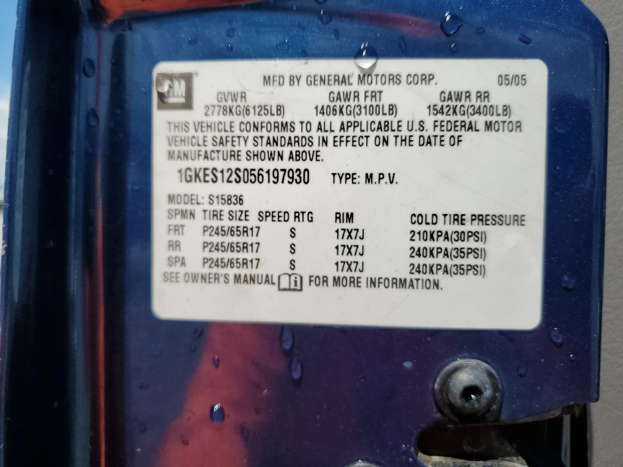 2005 GMC Envoy Xuv VIN: 1GKES12S056197930 Lot: 61338425