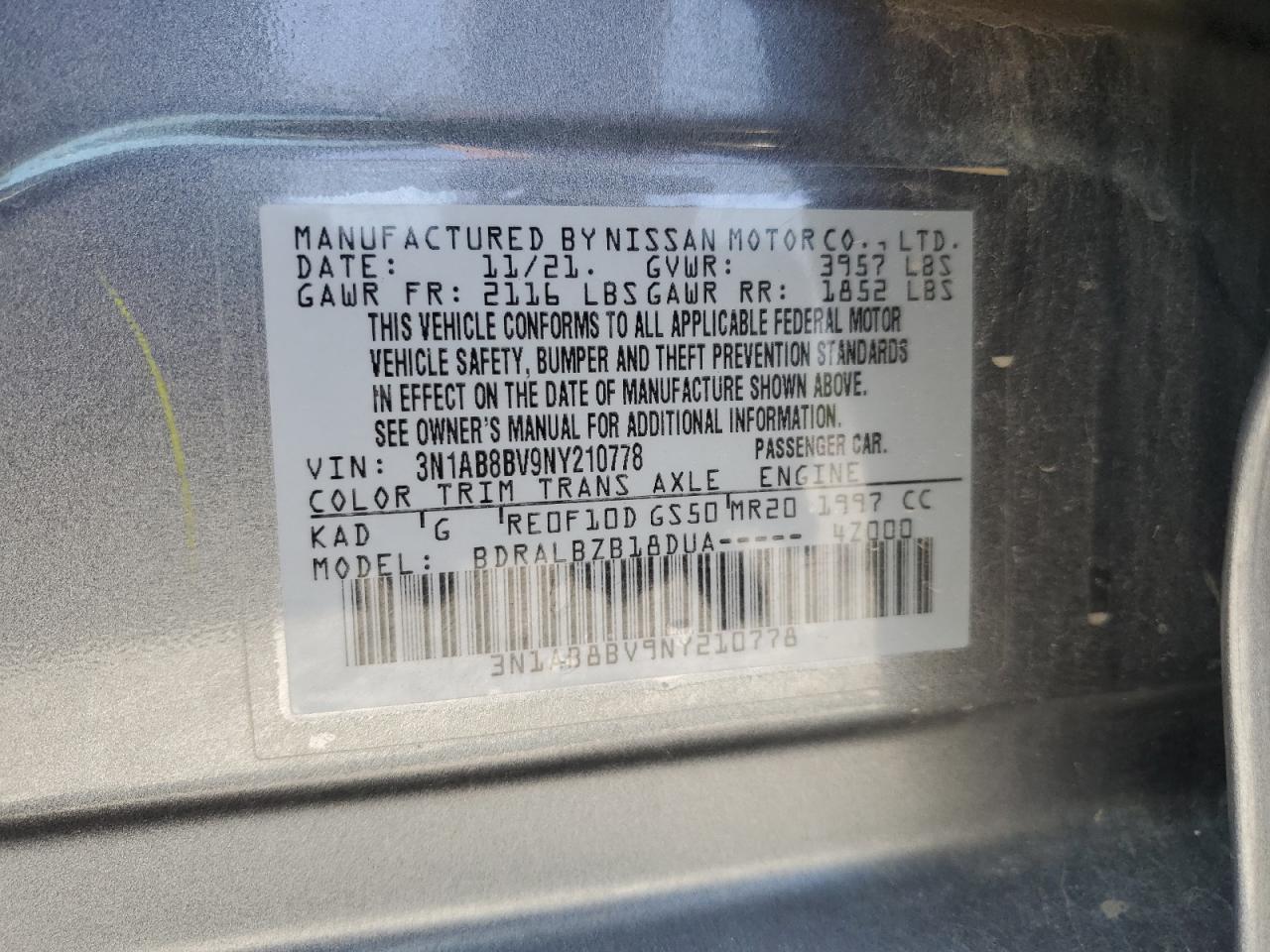 2022 Nissan Sentra S VIN: 3N1AB8BV9NY210778 Lot: 62734435