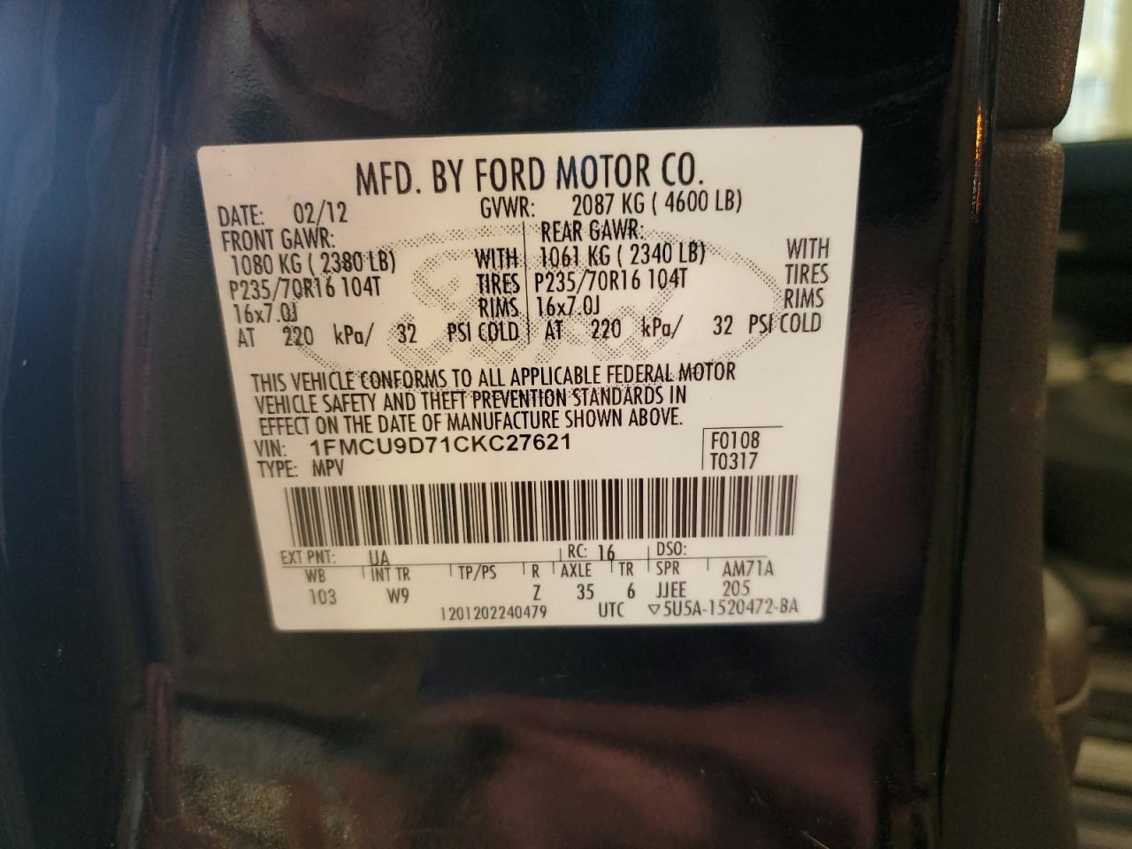FORD ESCAPE 2012 VIN 1FMCU9D71CKC27621 photo 13