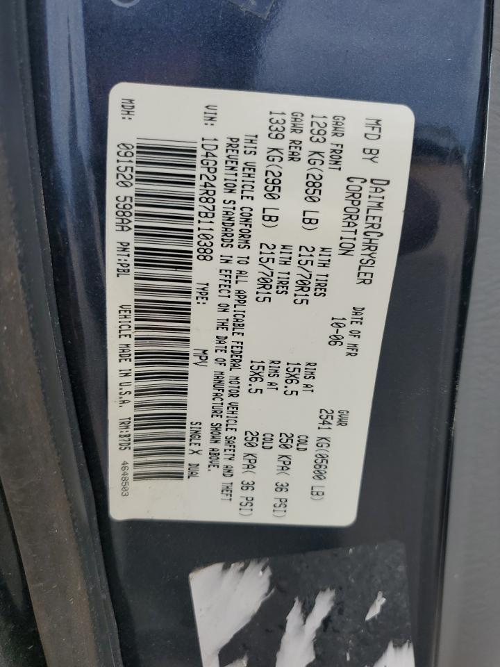 DODGE CARAVAN 2007 VIN 1D4GP24R87B110388 zdjęcie 13