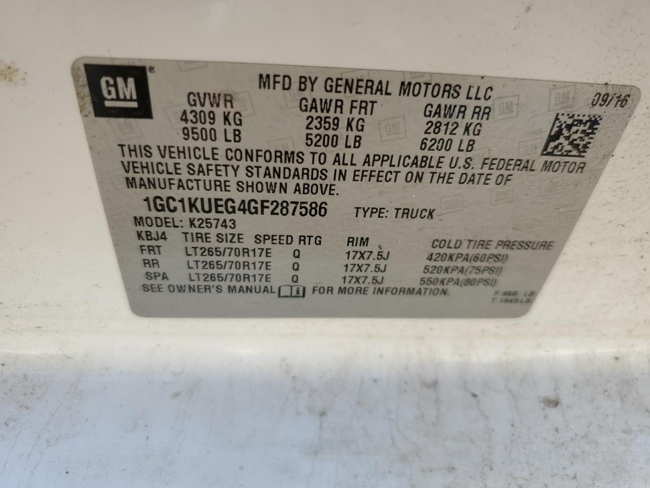 CHEVROLET ALL Models 2016 VIN 1GC1KUEG4GF287586 фото 12