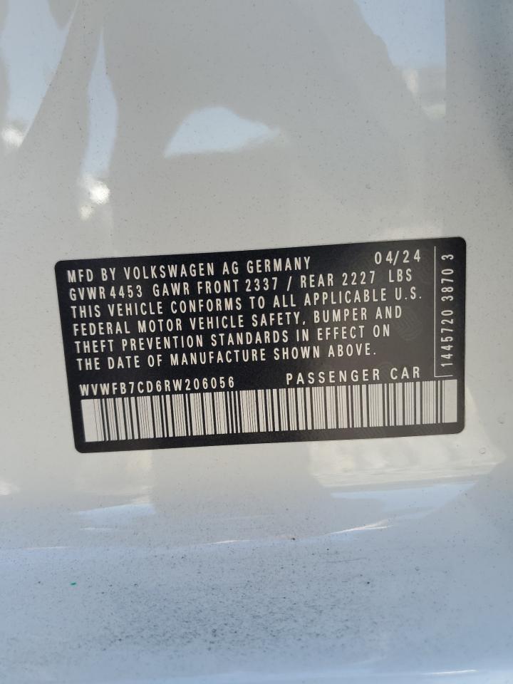 2024 Volkswagen Golf R VIN: WVWFB7CD6RW206056 Lot: 61748965