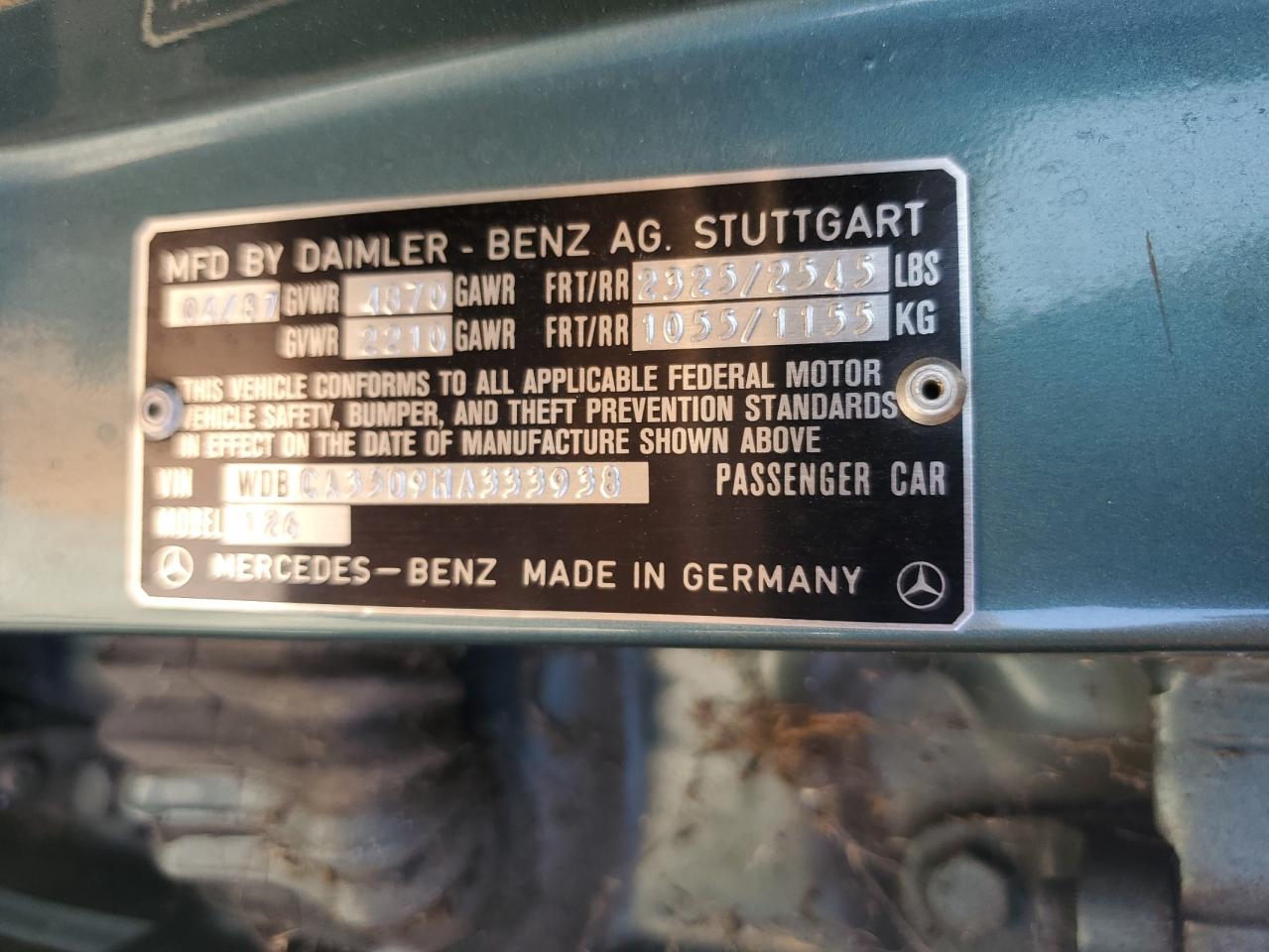 1987 Mercedes-Benz 420 Sel VIN: WDBCA35D9HA333938 Lot: 60694405