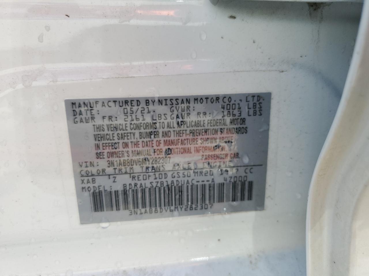 2021 Nissan Sentra Sr VIN: 3N1AB8DV6MY282307 Lot: 61443705