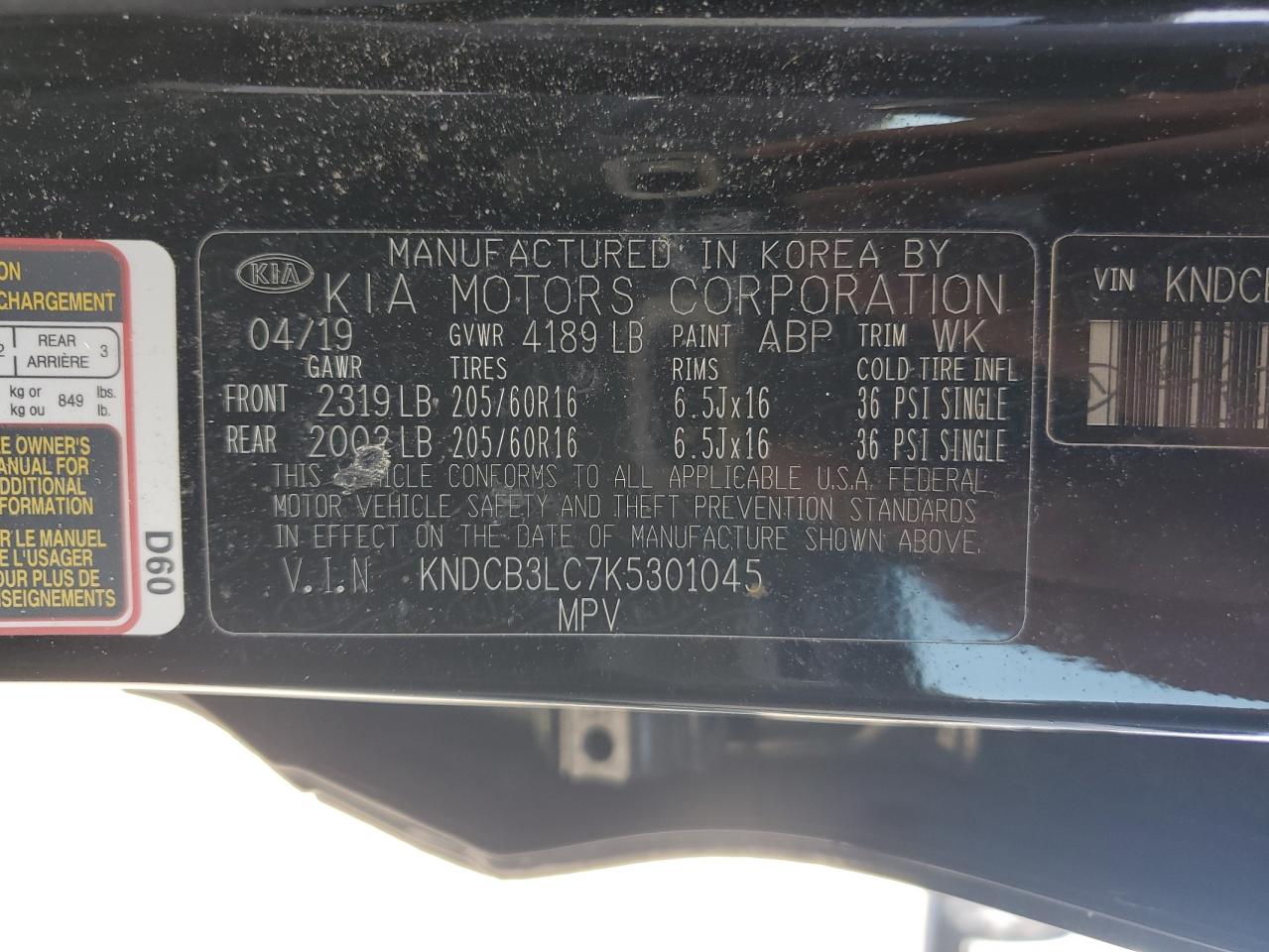 kndcb3lc7k5301045 KNDCB3LC7K5301045 2019 Kia Niro Fe