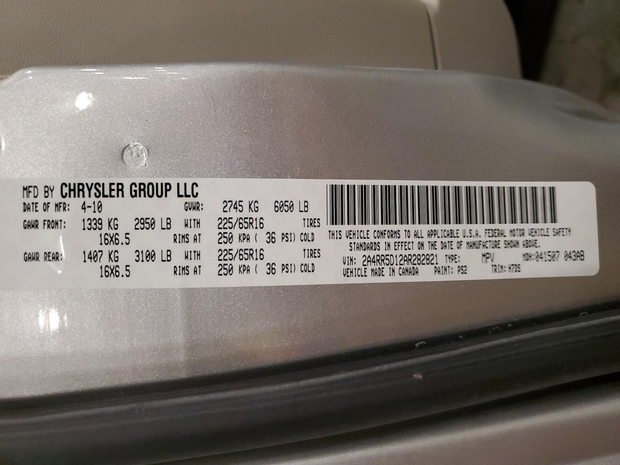 CHRYSLER MINIVAN 2010 VIN 2A4RR5D12AR282821 zdjęcie 13