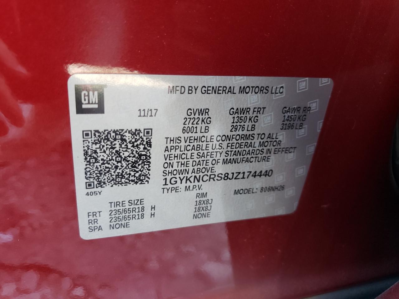 2018 Cadillac Xt5 Luxury VIN: 1GYKNCRS8JZ174440 Lot: 62168935