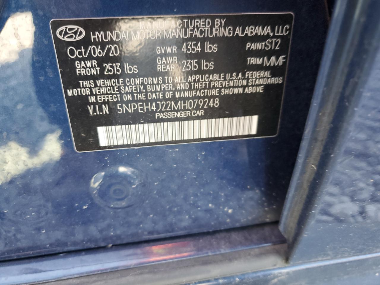 2021 Hyundai Sonata Limited VIN: 5NPEH4J22MH079248 Lot: 62223065