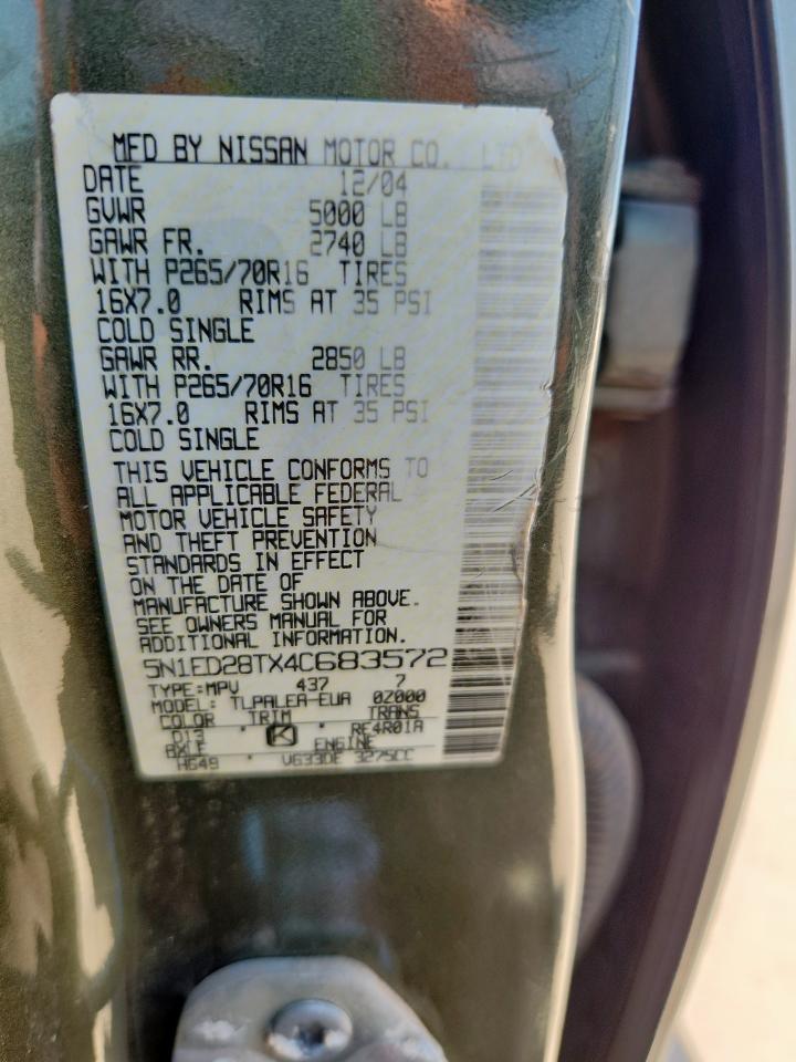 2004 Nissan Xterra Xe VIN: 5N1ED28TX4C683572 Lot: 61627225