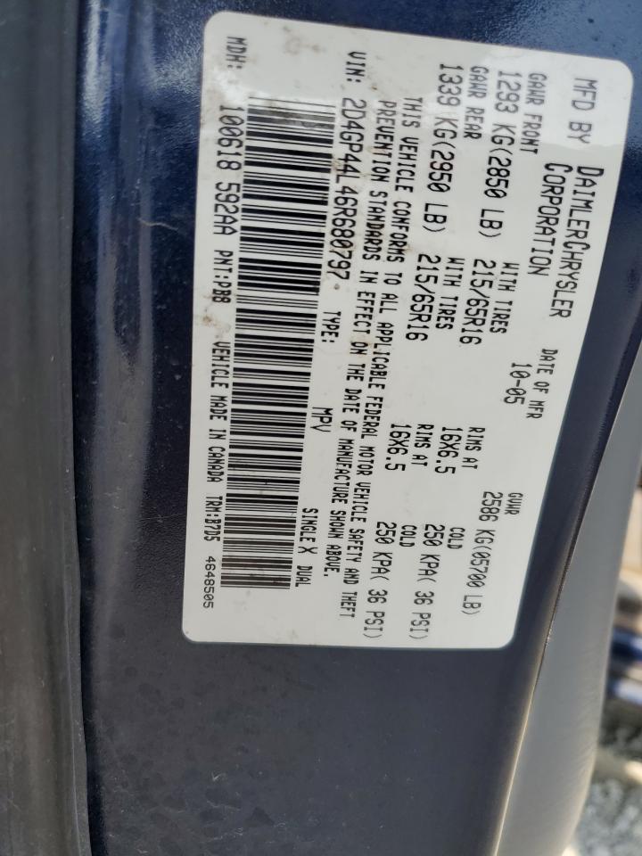 2006 Dodge Grand Caravan Sxt VIN: 2D4GP44L46R680797 Lot: 62258605