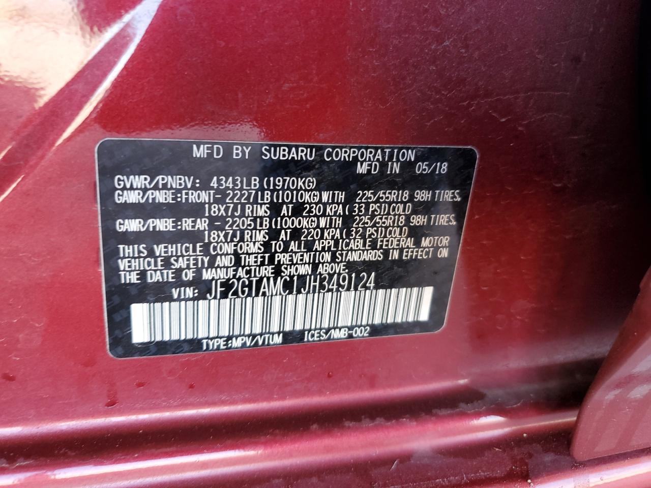 2018 Subaru Crosstrek Limited VIN: JF2GTAMC1JH349124 Lot: 61486195