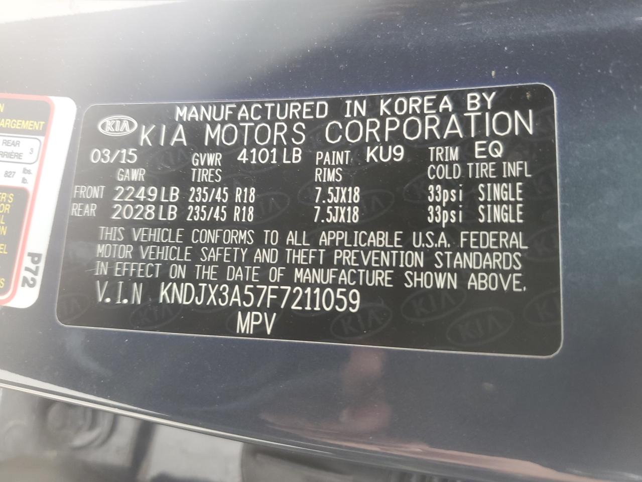 2015 Kia Soul ! VIN: KNDJX3A57F7211059 Lot: 58973825