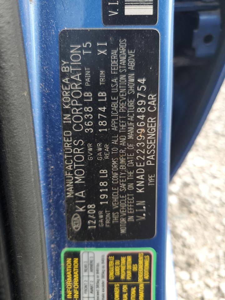 2009 Kia Rio Base VIN: KNADE223996489754 Lot: 61671205
