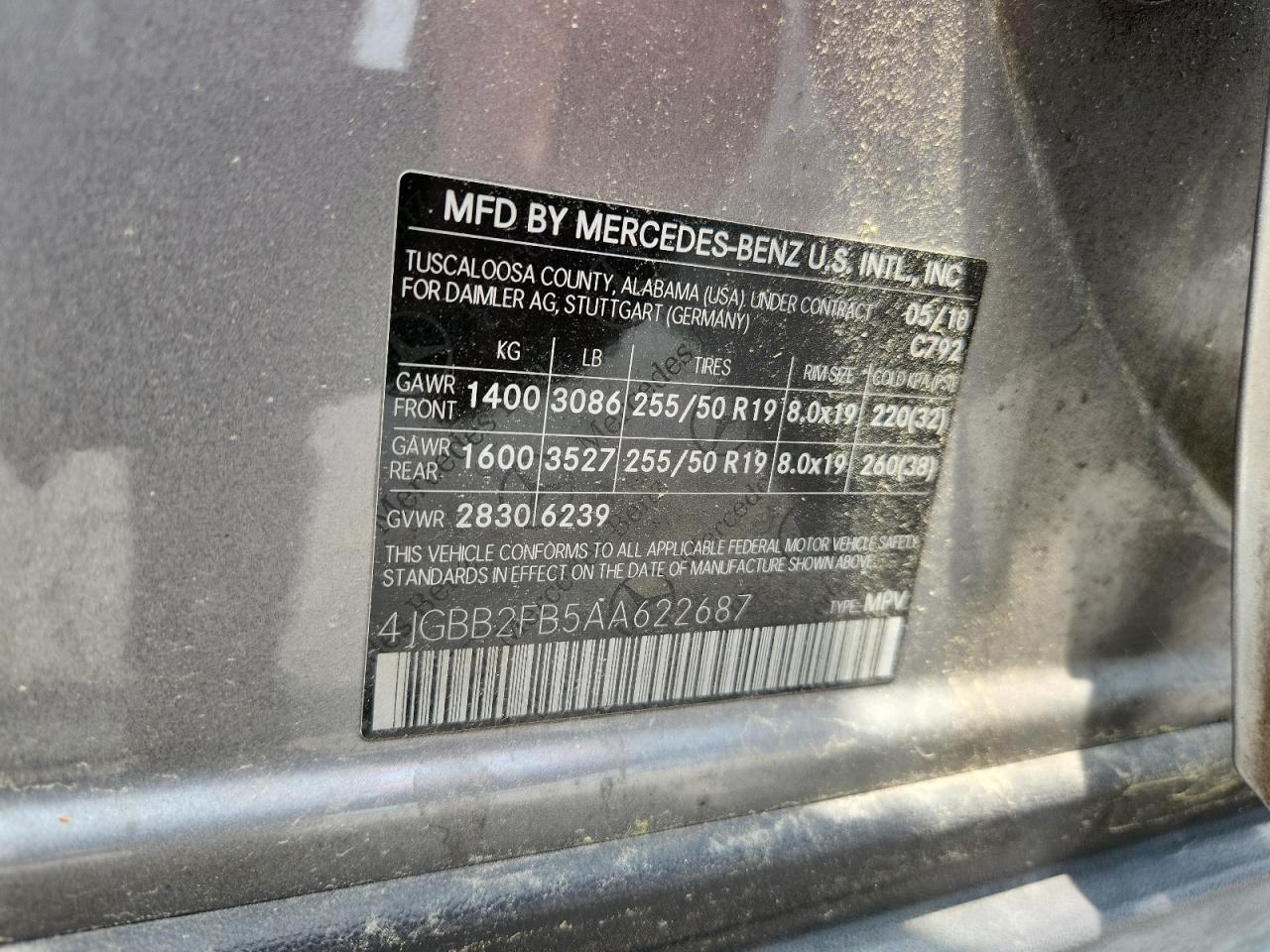 2010 Mercedes-Benz Ml 350 Bluetec VIN: 4JGBB2FB5AA622687 Lot: 59539225