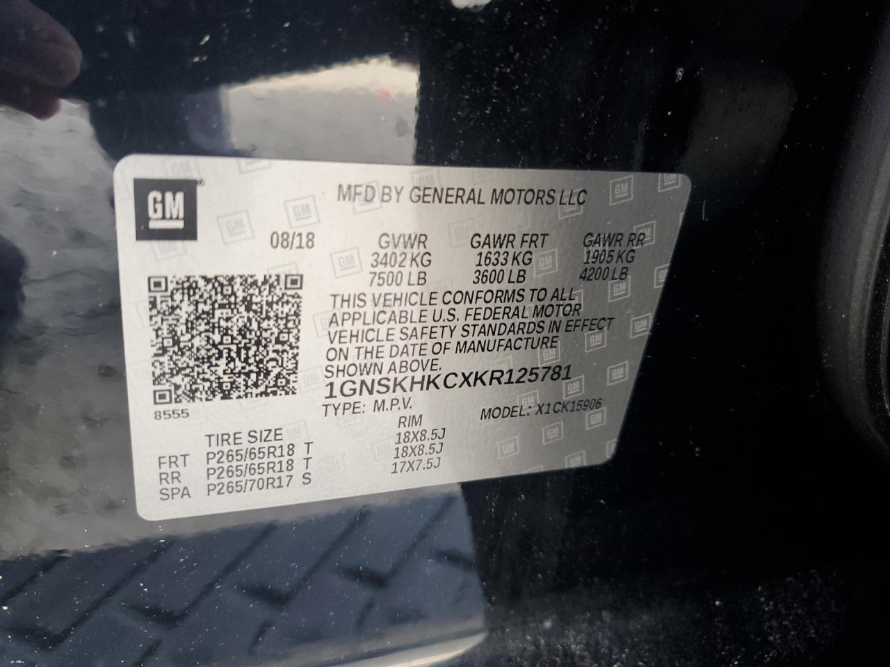 2019 Chevrolet Suburban K1500 Lt VIN: 1GNSKHKCXKR125781 Lot: 61845455