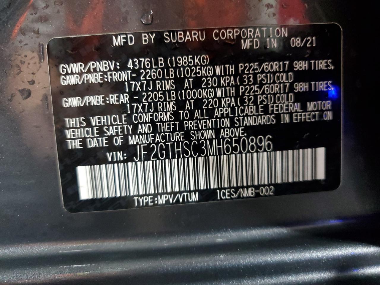 2021 Subaru Crosstrek Sport VIN: JF2GTHSC3MH650896 Lot: 62756665