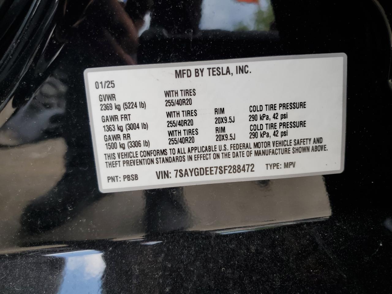 2025 Tesla Model Y VIN: 7SAYGDEE7SF288472 Lot: 61363815