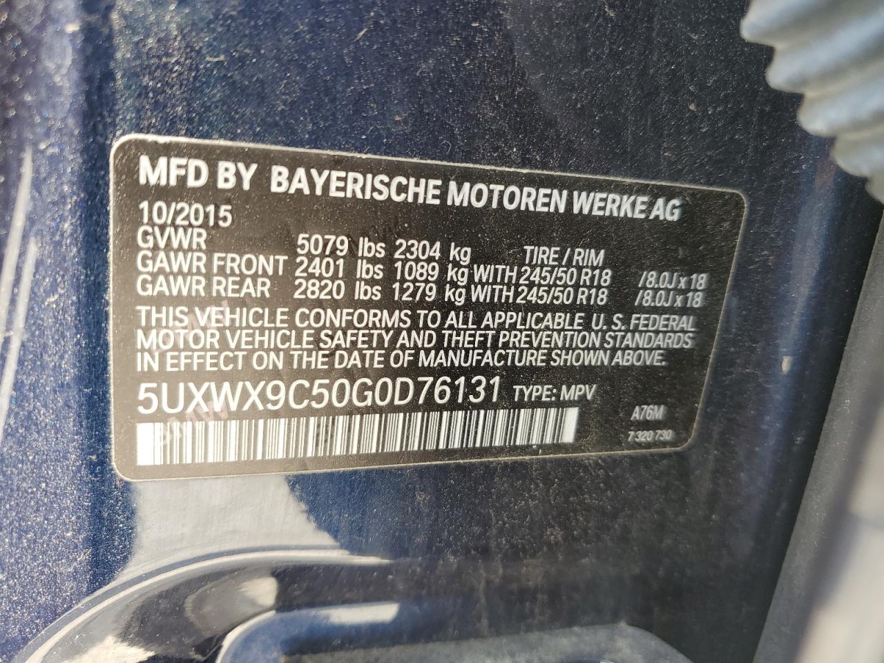 2016 BMW X3 xDrive28I VIN: 5UXWX9C50G0D76131 Lot: 61229665