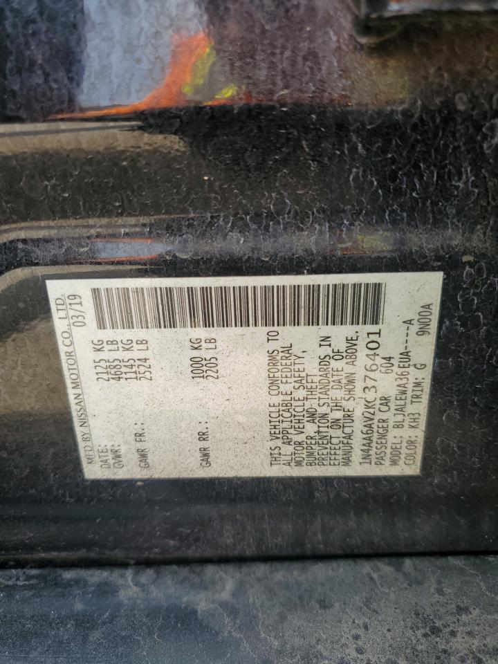 2019 Nissan Maxima S VIN: 1N4AA6AV2KC376401 Lot: 63003895