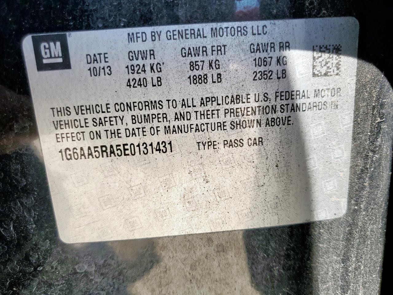 2014 Cadillac Ats VIN: 1G6AA5RA5E0131431 Lot: 60819845
