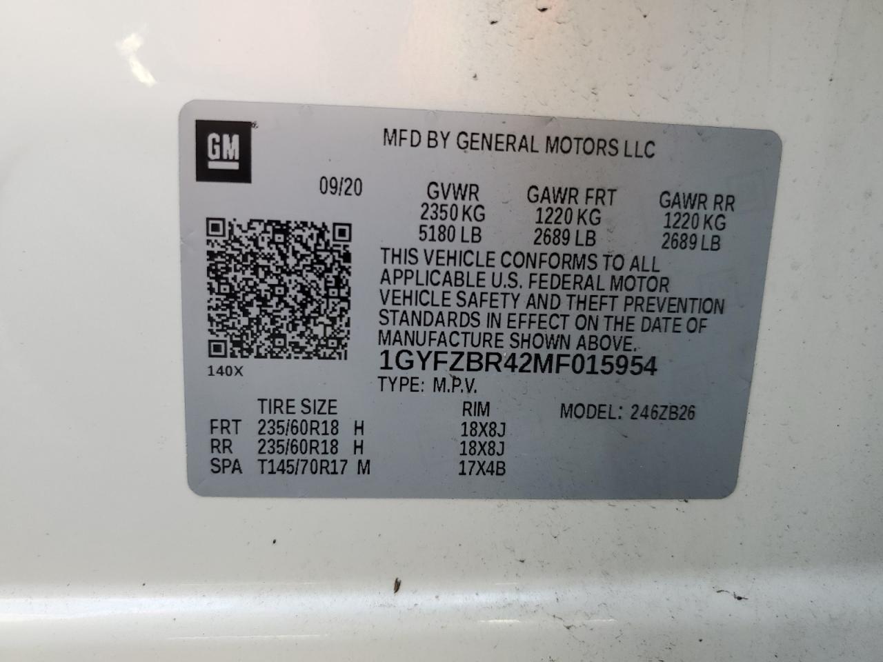 2021 Cadillac Xt4 Luxury VIN: 1GYFZBR42MF015954 Lot: 60369375