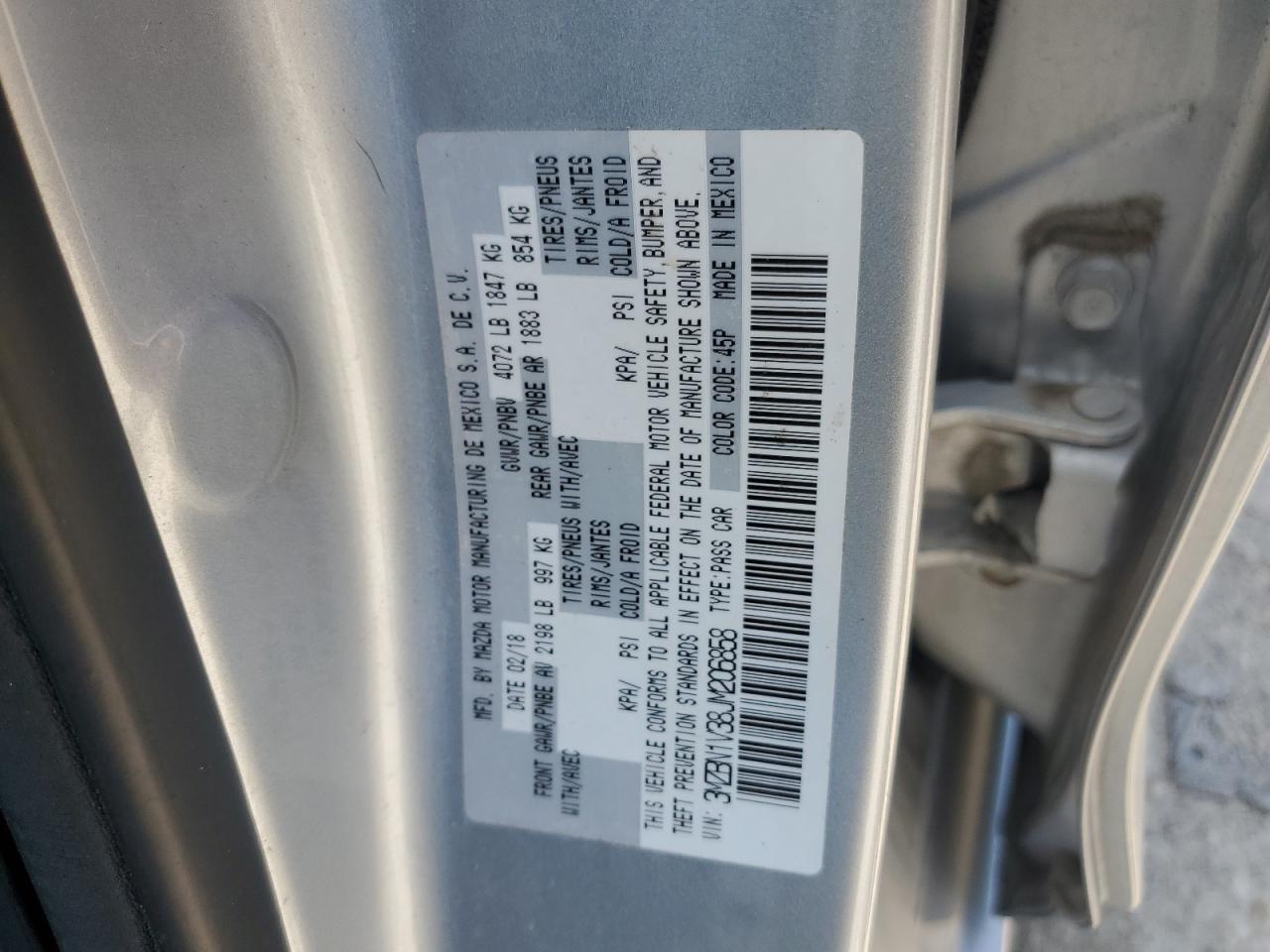2018 Mazda 3 Touring VIN: 3MZBN1V38JM206858 Lot: 62705585