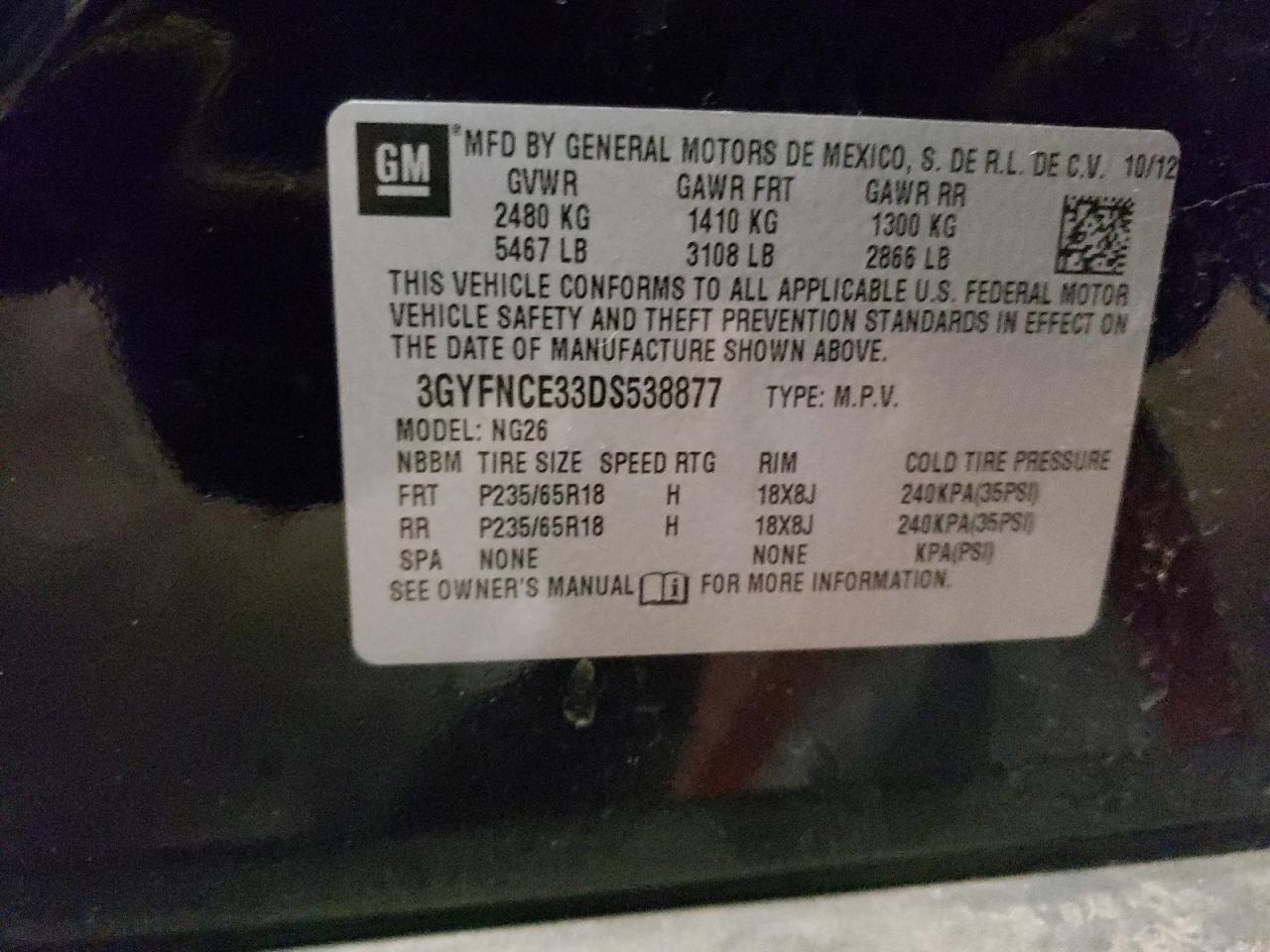 2013 Cadillac Srx Luxury Collection VIN: 3GYFNCE33DS538877 Lot: 59261465