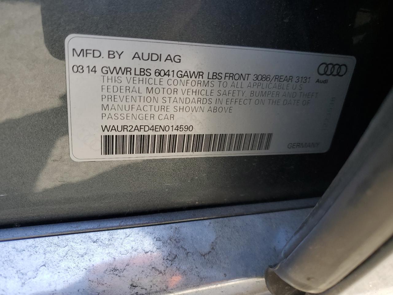 2014 Audi A8 L Quattro VIN: WAUR2AFD4EN014590 Lot: 60683725